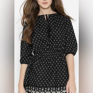 Black & White Patterned Women's Peasant Dress by Sera